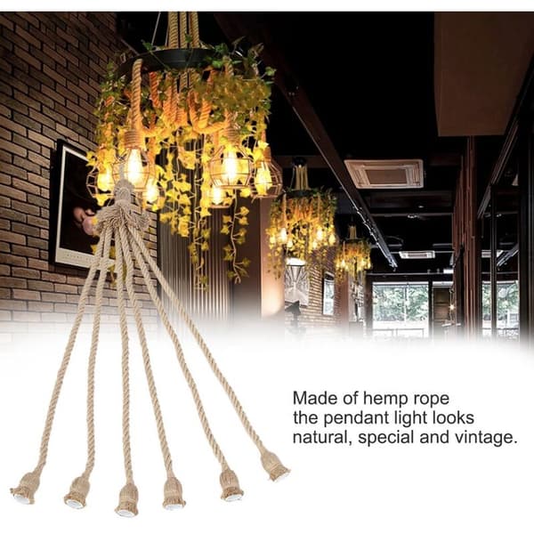 Hemp Rope Lamp Holder, E27 Socket 1m Hemp Rope Electric Wire DIY Pendant Light Decorative with 6 Holders for Retro Edison Bulb