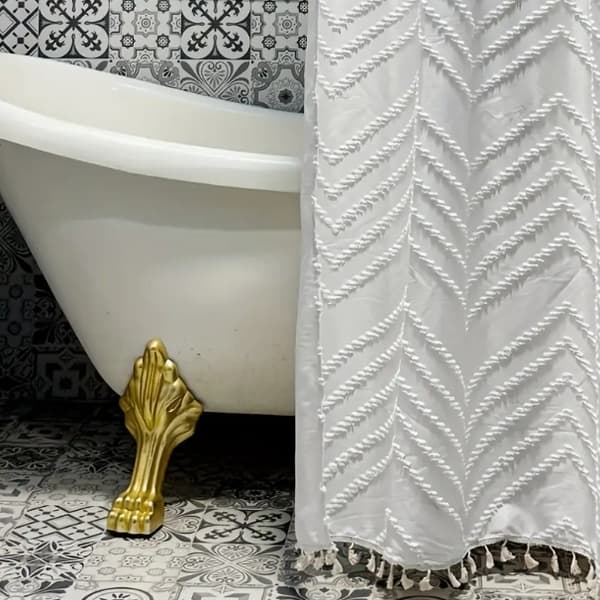 Vanntett dusjforheng 180x180 cm bohemsk 3D-frynsekant hvit polyester