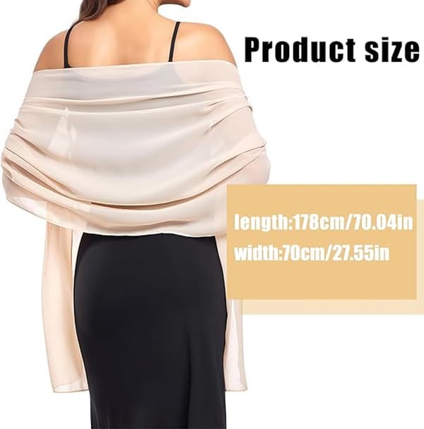 Blødt chiffon-sjal til kvinder, silkeagtigt skulderomslag til brude, bryllupper og aftenkjoler, beige