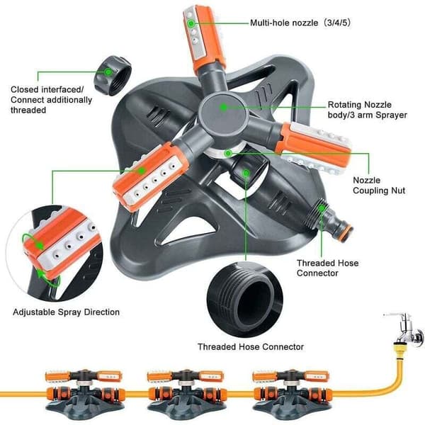 Garden Sprinkler, Automatic Garden Watering System, Large Area Coverage 360° Rotating Sprinkler for Lawn, Garden