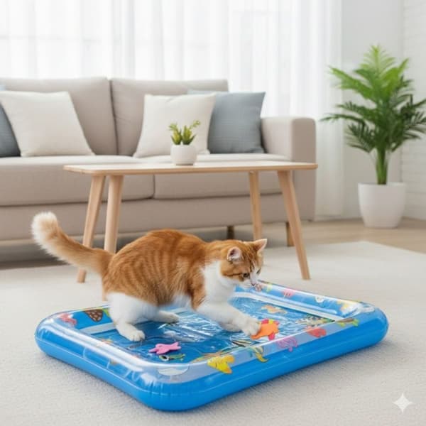 Anti-skrid katte-legetæppe med vandsensor, forfriskende pool til sommeren, sensorisk til katte, firkantet