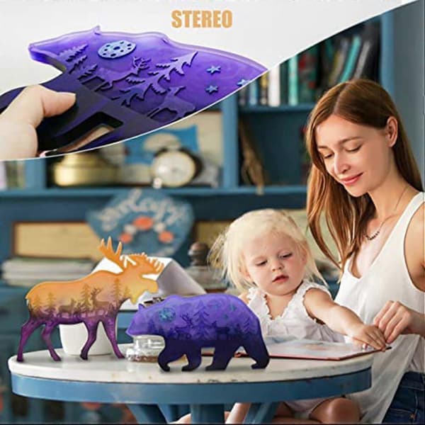 2 Pcs Bears & Deer Resin Molds Silicone Kit Deer Bear Decor Large Molds Silicone Resin Casting For DIY
