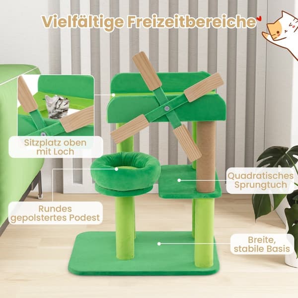 Kattträd väderkvarn med klöspelare, liggdel & plattformar