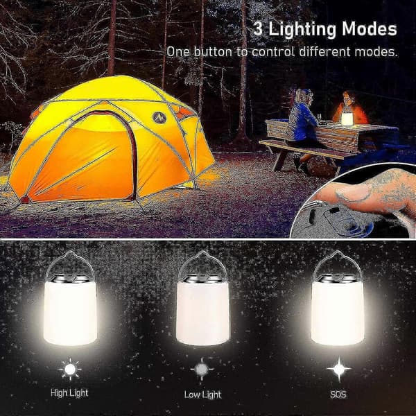 Genopladelig LED-campinglygte, varmt hvidt lys 3000K, justerbar lysstyrke