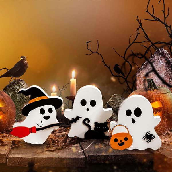 Halloween spøgelsesdekoration 3-delt sæt til bord og hylde