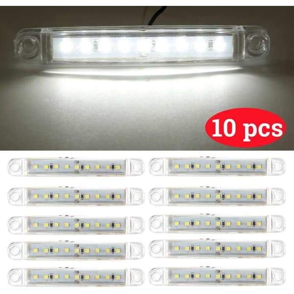 12V 9 LED sidemarkeringslys til bil, udvendig, hvide advarselsbaglygter til lastbil, trailer, 10-pak