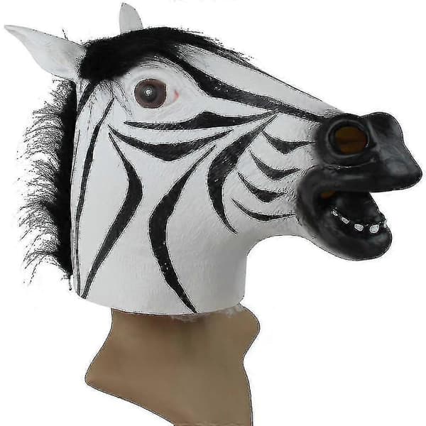 Helhode Zebra Gummimaske Latex Dyreskremmende For Halloweenfest