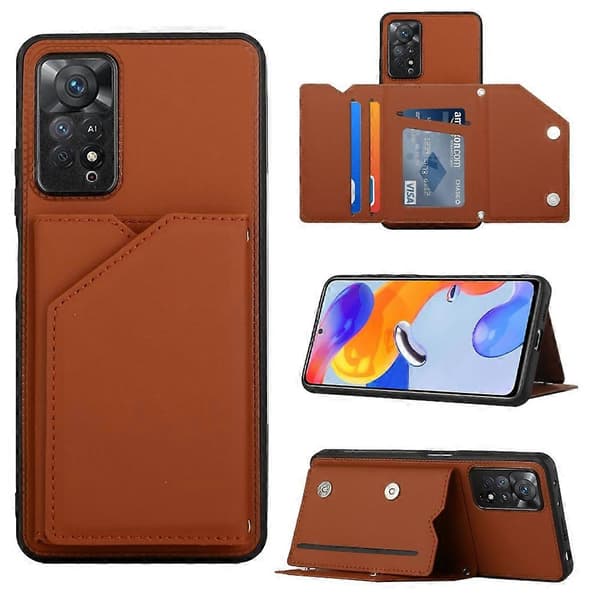 Til Xiaomi Redmi Note 11 Pro Global Læderfølelse PU + TPU + PC Telefoncover [DB] Brun Brown