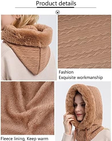 Vinterhalsskjerf for kvinner 3-i-1 Skjerf Hodeplagg Maske Vindtett 50x30cm Beige