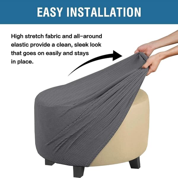 Round Ottoman Cover in Stretch Velvet, Removable Footstool Protector, Dark Grey, 29-34 inches