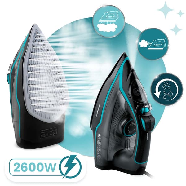 Dampstrygejern 2600W, Keramisk strygesål, Vertikal damp