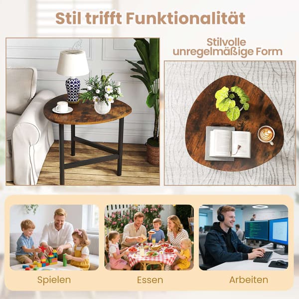Trekantet sofabord med metalben, rustik brun