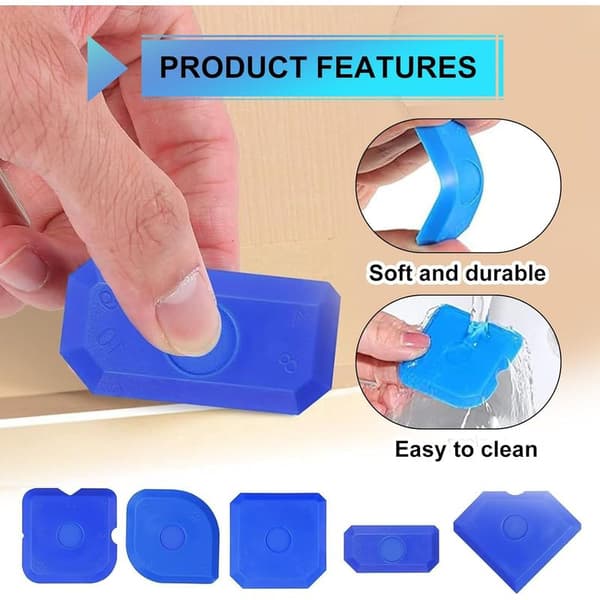Set of 5 blue silicone caulking tools for kitchen and bathroom joints - Multi-angle silicone applicator