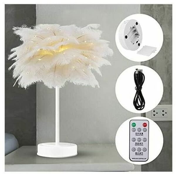 LED Feather Lamp with Remote Control - Elegant Bedside Lamp - Modern and Minimalist - White