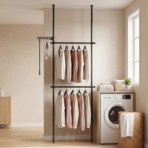 Justerbart tøjstativ fra gulv til loft, sort, 112-300 cm