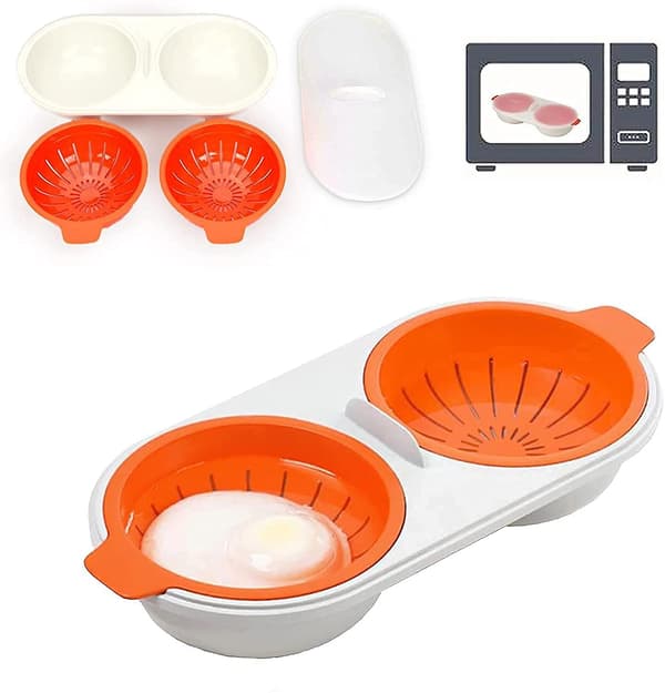 Steamed Eggs Microwave Egg Cooker 2 Layer with Drain Basket Egg Boiler (Orange) Breakfast Eggs