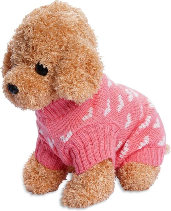 Strikket hundegenser med hjerte for små katter og hunder, Rosa, L L