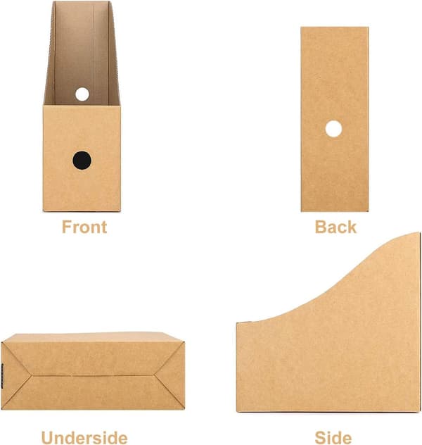 4 Kraftpaper Document Holders, Standing Cardboard File Folder for Books, Letters and Archives