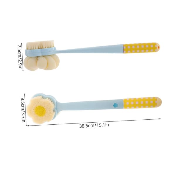 【LD】Long Handle Bath Brush and Back Scrubber with Built-in Foot File, Double-Sided Soft Bristles