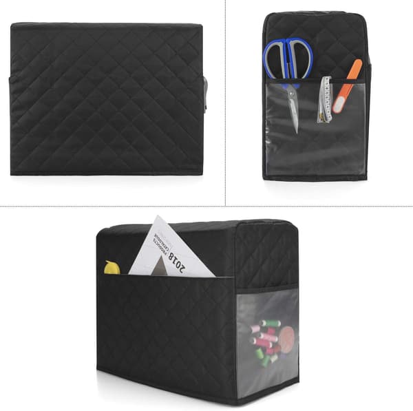 Sewing Machine Cover, Compatible with Singer and Brother Machines, Sewing Machine Accessory Protector with Pocket, Quilted Black
