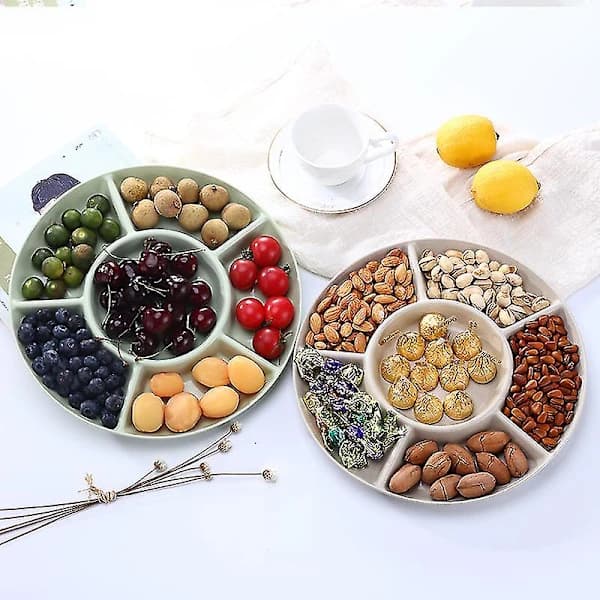 2-pack 6-compartment PP Plastic Snack Serving Tray, Round Appetizer/Dessert Plate for Parties, 28.5 cm