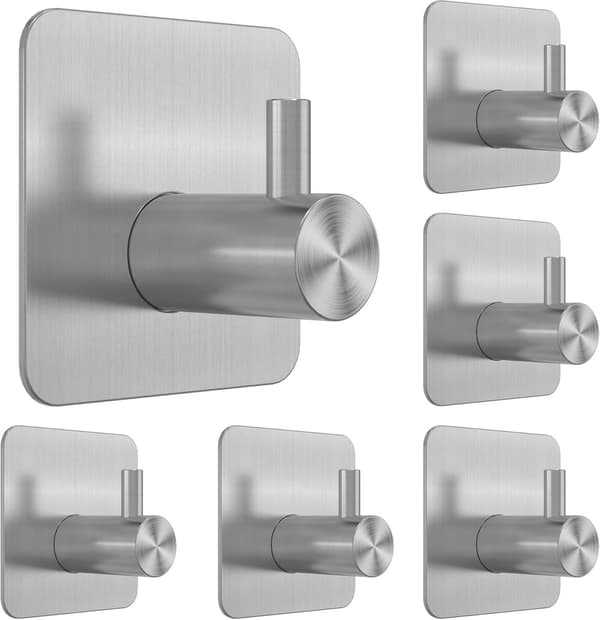 Huiselijkgoed Wall Hooks - 5*5*3 cm - Silver - 4-piece set - Self-adhesive, waterproof, suitable for shower, bathroom, kitchen & office