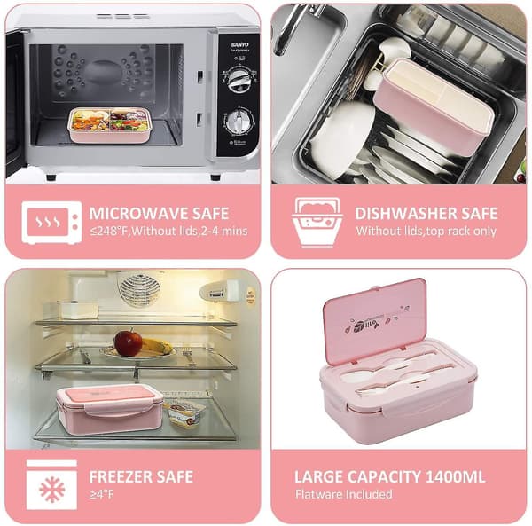 Bento-bokse til voksne - 1400 ml Bento-madkasse til børn - 9 (pink)
