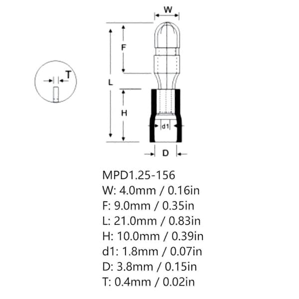 100 stykker (50 par) 22-16 AWG isolerede han- og hun-bulletstik