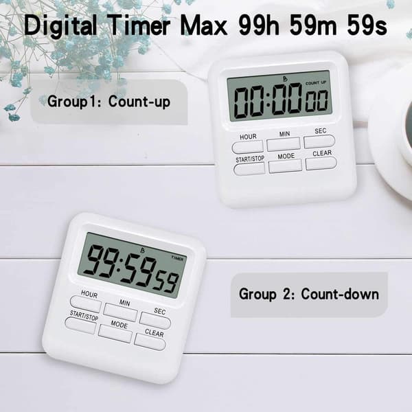 Digital Timer med Ur/Vækkeursfunktion 3 i 1, Magnetisk Ki