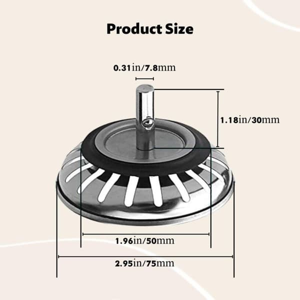 Universal 75 mm avloppsplugg i rostfritt stål, justerbar diskbänkssil