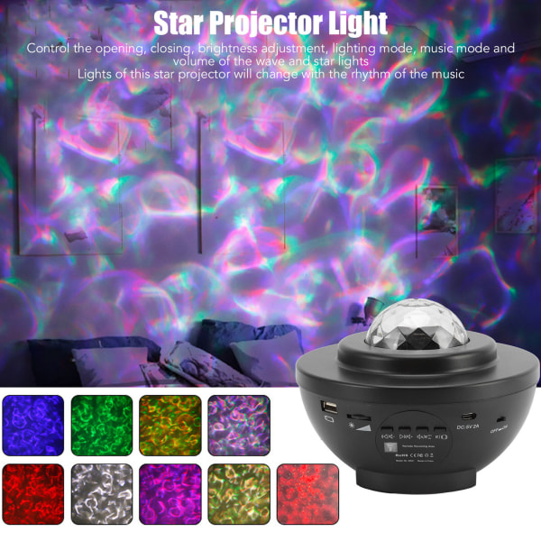 Star Projector Galaxy LED-lampa Inbyggd högtalare Flerfärgad White