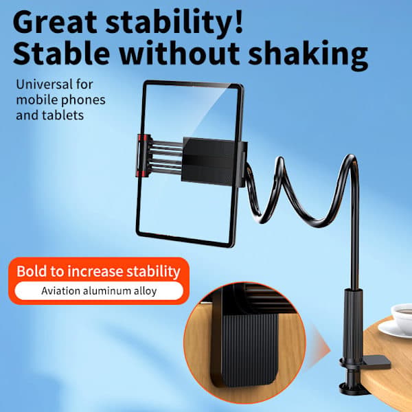 Sengebordsmobiltelefon- og tablet-holder, Sengebordsmobiltelefonholder, Spiralbase (Sort 100CM)