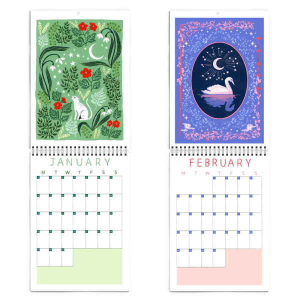 2024 Illustreret vægkalender - Dyr og blomster Svampekalender Naturligt landskab Interessant plantekalender