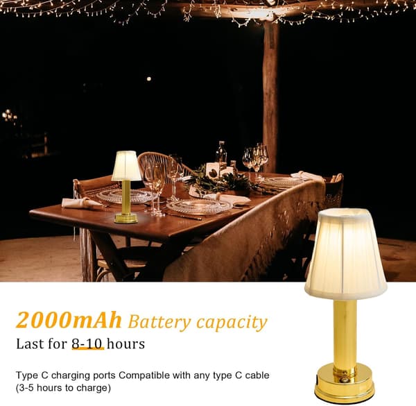 Cordless LED Table Lamp with Battery, Rechargeable Outdoor Desk Lamp Battery Powered