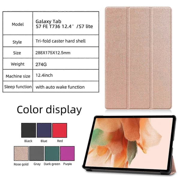 PU Leather Case for Tab S7FE 12.4 Inch T730/T736 2021 Tablet Anti-Drop Flip Case Tablet Stand (C)