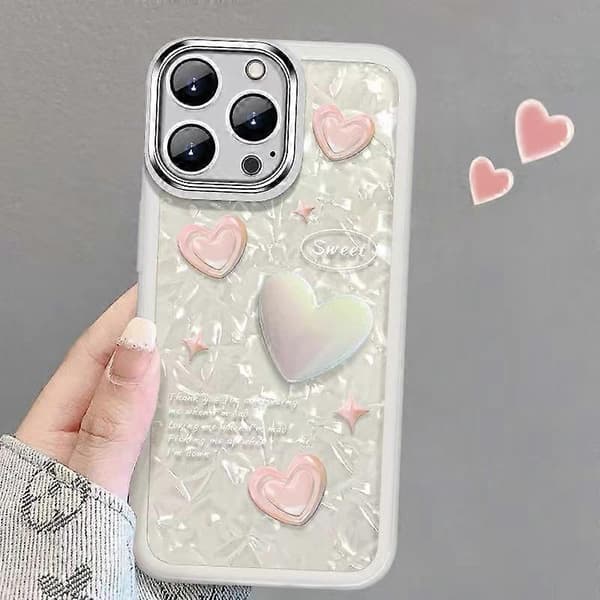 For iPhone 13 Pro Max TPU Mobilskall Støtsikkert Hjerte Dekor Mobiltelefondeksel med Håndrem