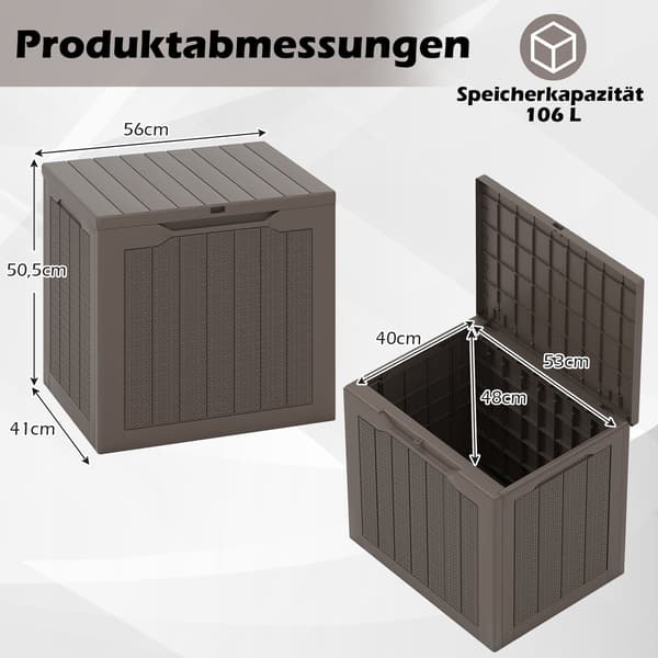 Oppbevaringsboks for utendørsbruk 96L, låsbart lokk, rottingutseende, brun