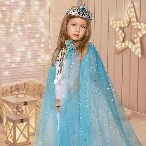 Prinsessekjole til piger 3-8 år, 11-delt sæt med krone, blå Blue