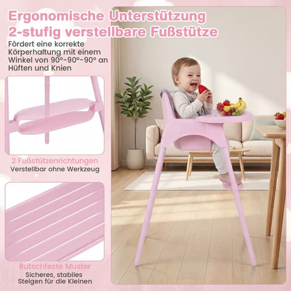 4-i-1 Konvertibel Barnestol med Justerbar Bakke, Rosa
