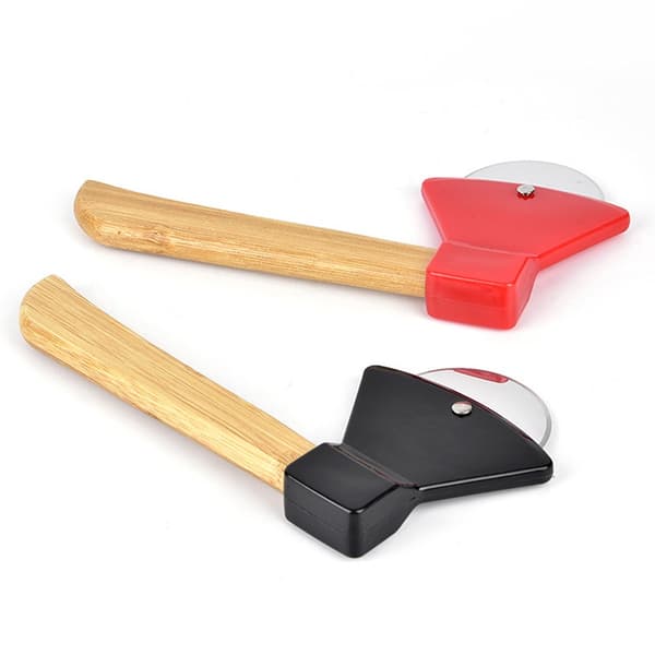 Pizza Cutter Axe with Bamboo Handle, Rotating Blade, Grater, Pizza Knife