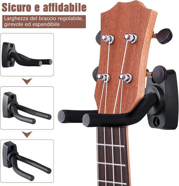 Gitarrväggfäste, Gitarrvägghängare, Ukuleleväggfäste, Elgitarr, Klassisk gitarr, Bas, Gitarrvägghängare, Svart (1