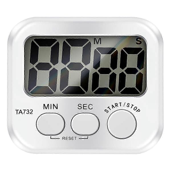 Digital kökstimer med högt larm, stor skärm och typsnitt, magnetisk baksida, matlagningstimer Vit White