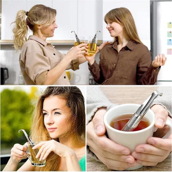 Tesil i rustfrit stål, 2-pak mesh tesil med krog håndtag, tebrygger, rustfrit stål til løs te, rose, kaffe, krydderier, te