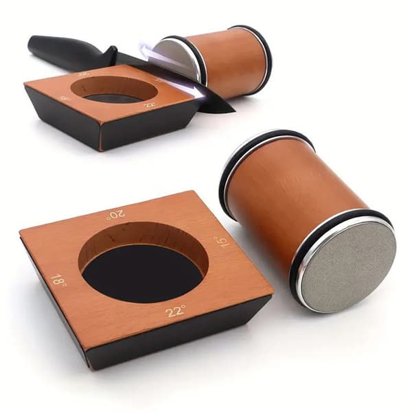 Rolling knife sharpener with angle support / diamond knife sharpener with 2 grinding discs