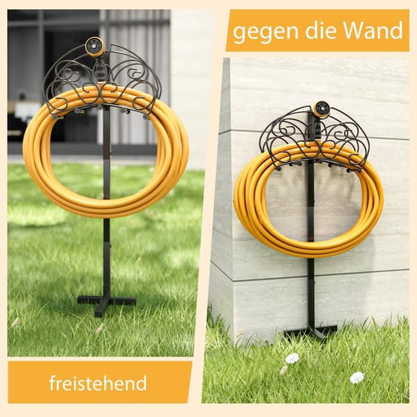 Fritstående haveslangeholder, metal, sort, 45 m kapacitet