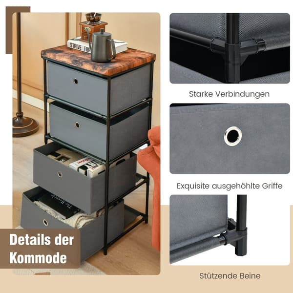 Stofkommode med 4 skuffer til opbevaring i soveværelset, 42x33,5x84,5 cm, grå