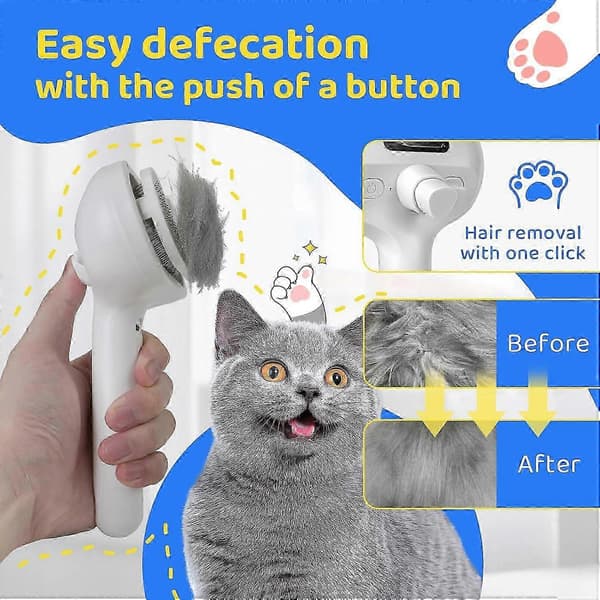 Selvrensende børste til katte og hunde - Dampmassage til at fjerne sammenfiltret og løst hår (Hvid)