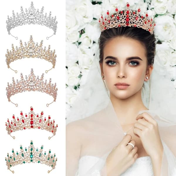 Legering Krone Bryllupstiara Krystall Rhinestone Krone RØD Rød