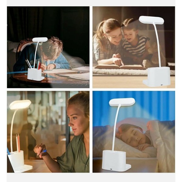 LED-bordslampa Penna Telefonhållare USB Uppladdningsbar läslampa i sovrummet Dimbar