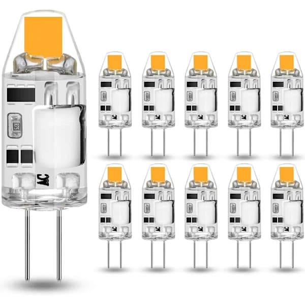 10-pakning 2W G4 LED-pærer, 3000K varmhvit, 200lm, 12V